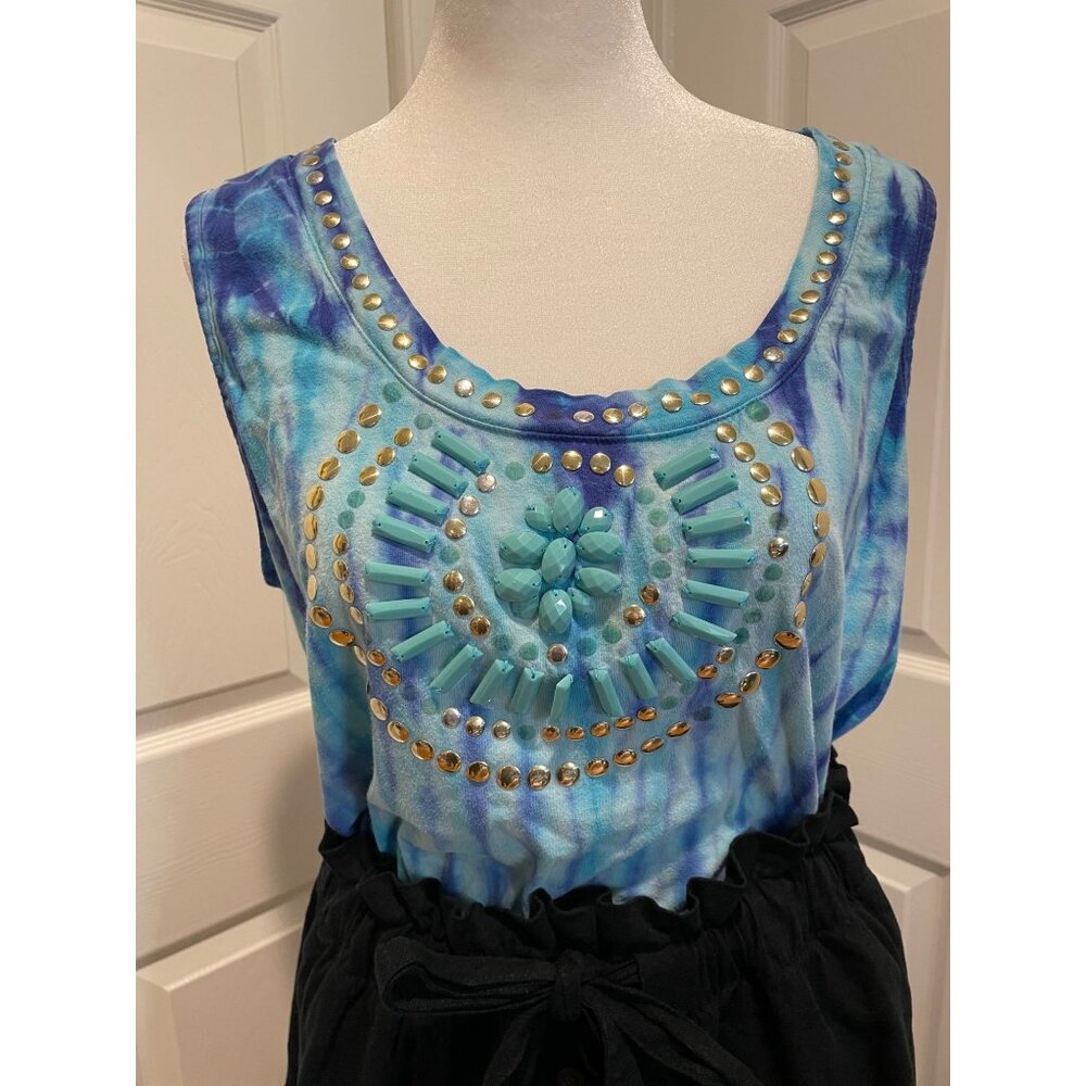Roamans Womens Beaded Tank Top Large Hippie Boho Artsy Festival Indie Concert - Picture 3 of 10